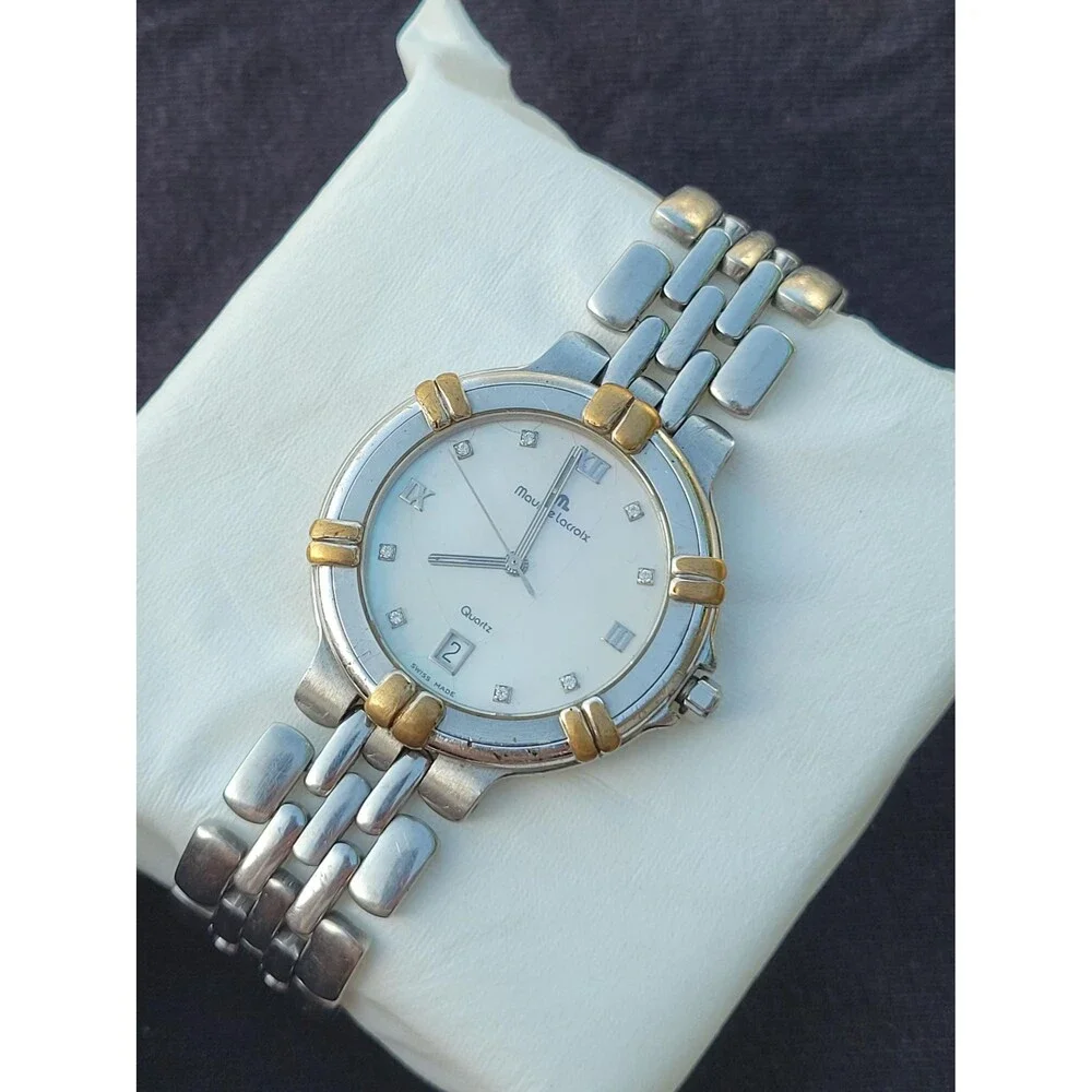 Vintage Maurice Lacroix Calypso Mother of Pearl Men's Wristwatch Diamond 37mm